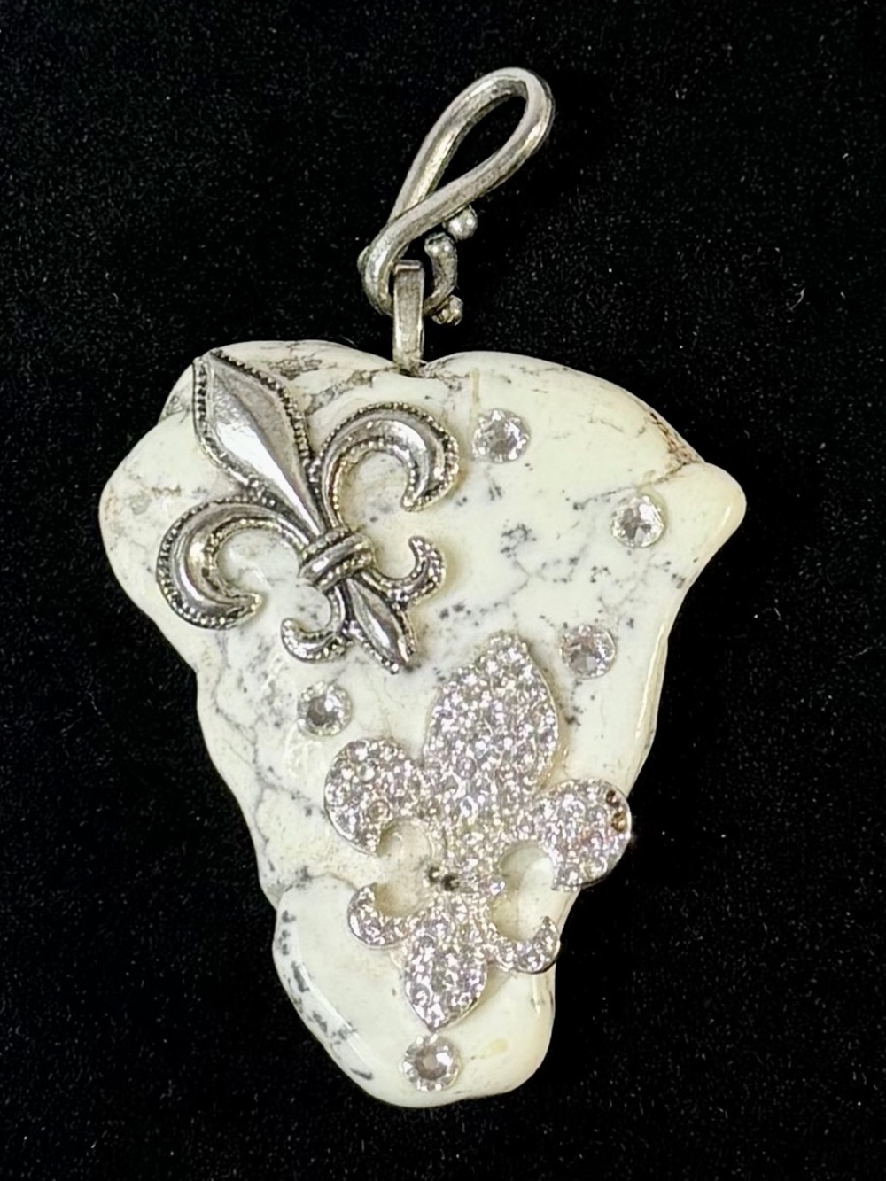 Large Fleur de Lis White Stone Rhinestone Statement Pendant